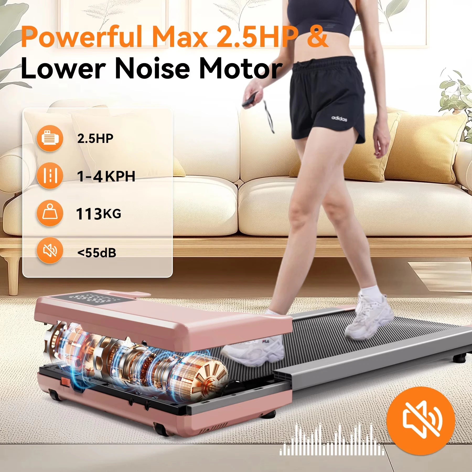 Laufband für zu Hause, 2,5-PS-Motor, rutschfeste Stoßdämpfung, Mini-Laufband mit Fernbedienung